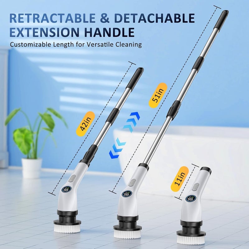 EYEFEAT Electric Spin Scrubber Upgraded Battery with Extra-Long Runtime, IPX7 Waterproof Power Cleaner with 7 Brush Heads, 2 Speeds Adjustable Long Handle for Bathroom, Floor, Shower - Image 5